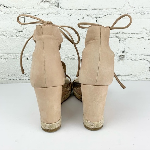 Frye Roberta Ghillie Espadrille Wedge Nude Leather Sandal Tie Lace Up 9 - Picture 8 of 11